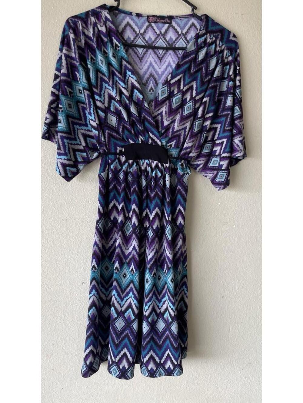 Purple Volume One Dress Batwing Short Sleeve Dolman Geometric Stretchy Y2K